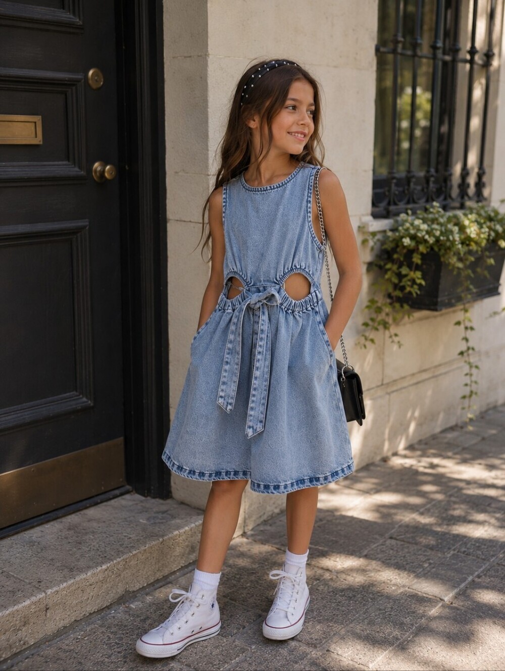 Zara Girls Denim Cutout Dress Size 8 Y2K Boho Festival Casual Summer